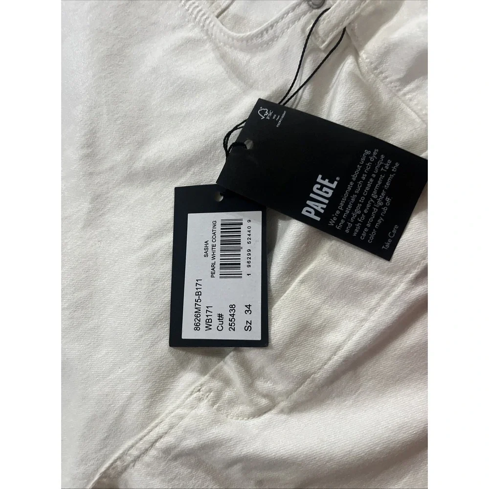 Paige Sasha Pearl White Coating Jeans Women's Size 34 Straight Leg Denim